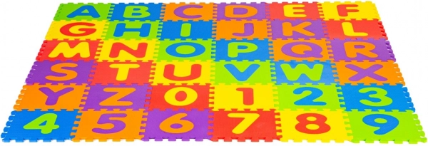 Grote EVA-schuimmat voor kinderen letters cijfers 178x178 cm 36 stuks.
