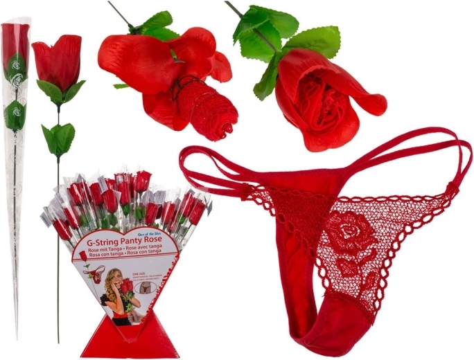 Cadeau rode roos met kanten string S–M
