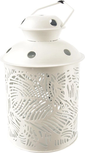 Witte metalen lantaarn met bladmotief 15 cm