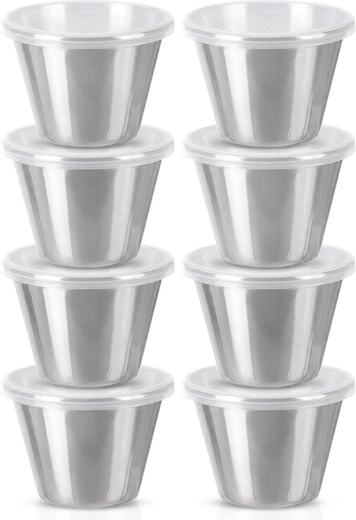 Roestvrijstalen schaaltjes voor sauzen met deksels 70 ml - 8 stuks