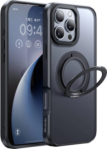 Magnetische hoes met ringstandaard voor iPhone 16 Pro (zwart) McDodo