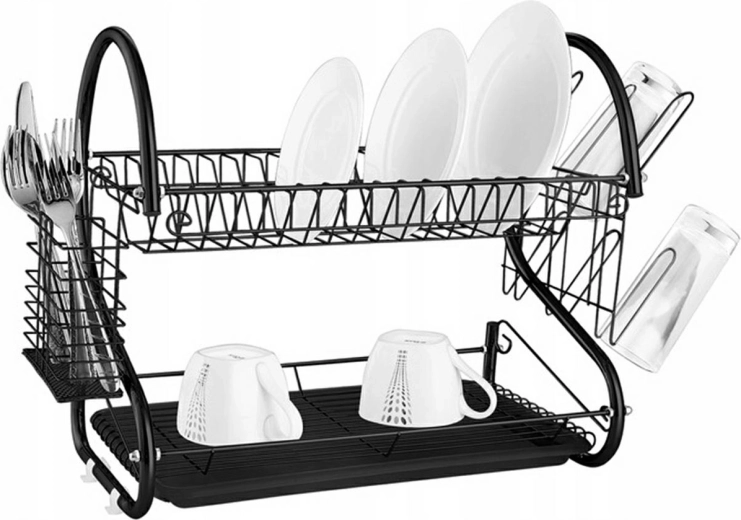 Zwart afdruiprek voor servies met twee niveaus