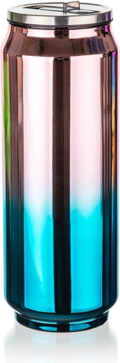 Thermobeker blikje 430 ml BE COOL regenboog goud‑roze‑blauwgroen