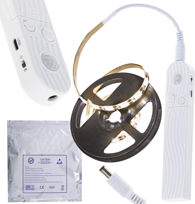 Waterdichte LED-strip met bewegingssensor, USB/batterijen, 1 m, 59 LED, warm wit