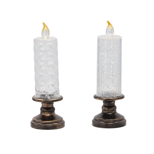 LED-kaars met glitters op decoratieve voet 21 cm