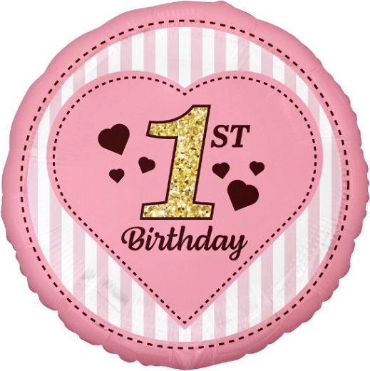 Roze folieballon 45 cm – 1st Birthday