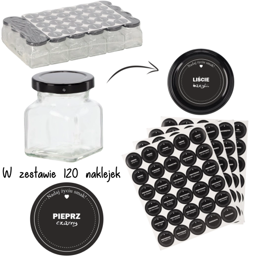 Set van 24 vierkante kruidenpotjes van 120 ml met labels