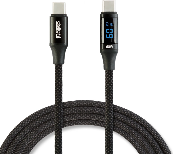 USB-C-naar-USB-C-datakabel met vermogensweergave, zwart, 1 m