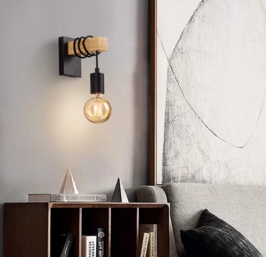 Wandlamp Loft zwart-hout