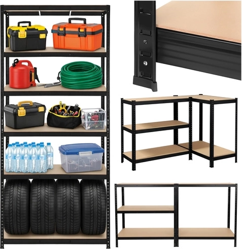 Metalen stelling voor werkplaats en garage 220 × 100 × 45 cm, 5 legborden, draagvermogen 1000 kg, BIGSTREN – zwart