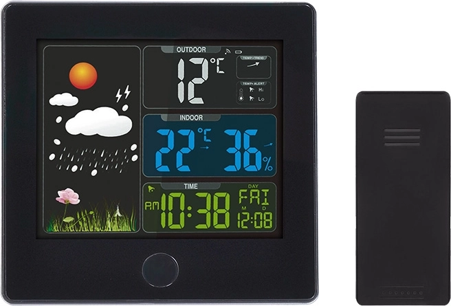 Solight weerstation met kleurenscherm en draadloze sensor, zwart