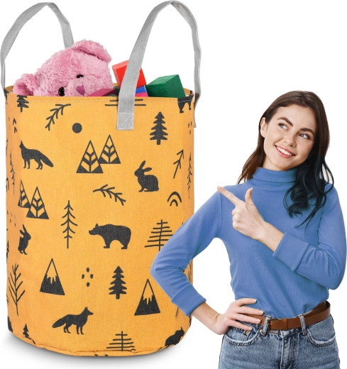 Textiele speelgoedmand NUKIDO – geel, groot volume