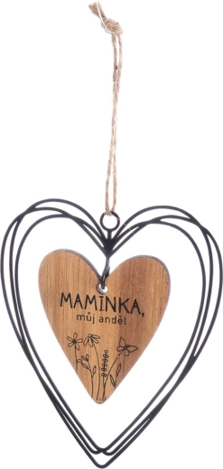 Hangend hart „Mama” van hout en metaal, bruin