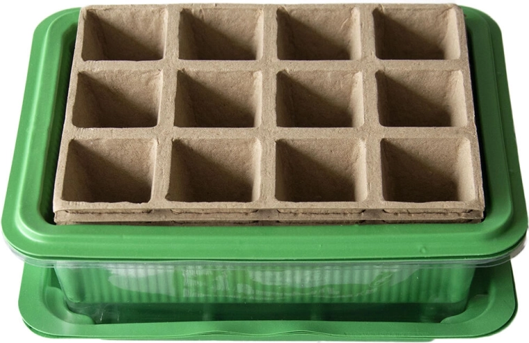 Mini-kasje met papieren zaaitray, 12 vakken, 3 sets