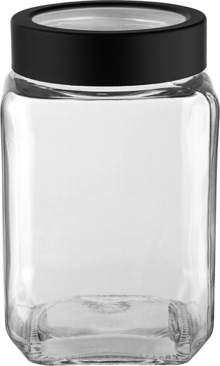 Altom Design glazen vierkante bewaarpot met deksel 700 ml, zwart