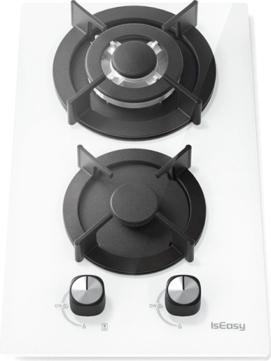 Gasinbouwkookplaat ISEASY 2 branders wit glas