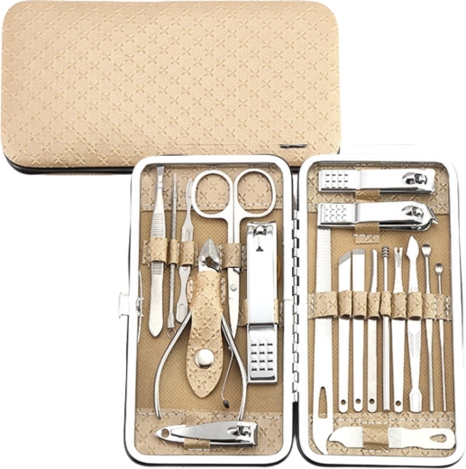 Manicure- en pedicureset in etui, beige, 20-delig