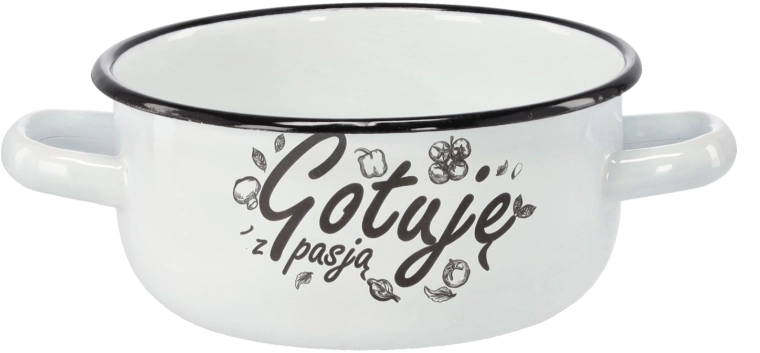 Geëmailleerd steelpannetje met twee handvatten 1,5 l, 15 cm, wit – Ik kook met passie