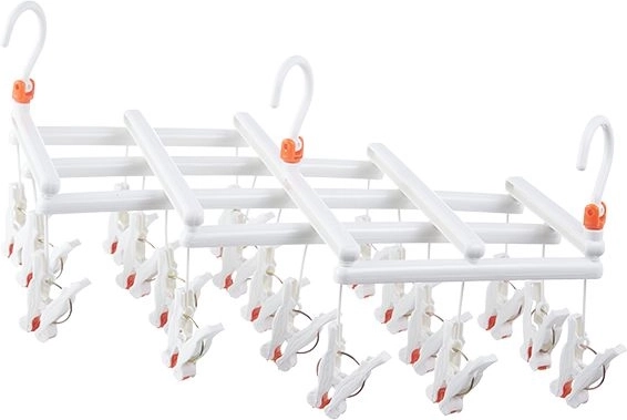 Kunststof opvouwbare kledinghanger met klemmen - 19 klemmen - wit