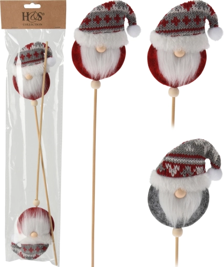 Kerstprikker kabouter van hout en polyester, mix kleuren, 32 × 7 × 2 cm, 2 stuks