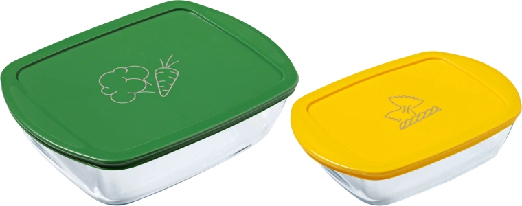 Set van rechthoekige glazen schalen PYREX 1,2 l en 2,5 l