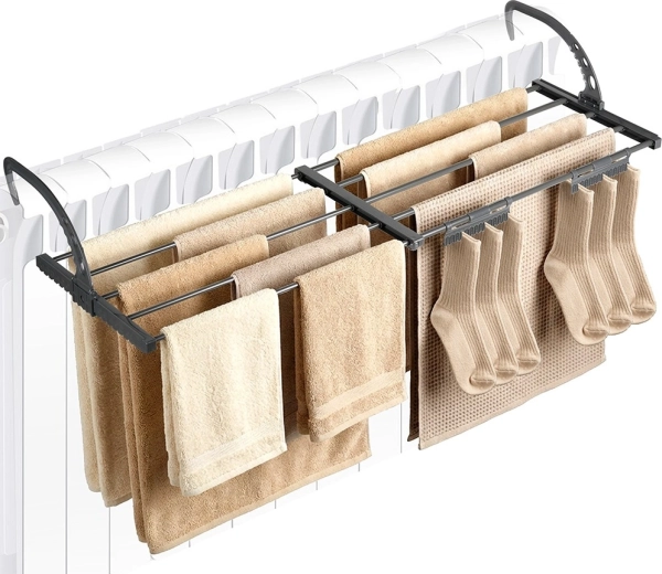Uitschuifbaar droekrek voor radiator, metalen, grijs, 68,5–123 × 35 cm