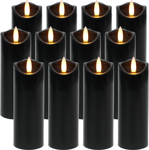 Ruhhy ledkaarsen voor lantaarns en kaarsen 15 cm zwart (warm wit), set 12 stuks