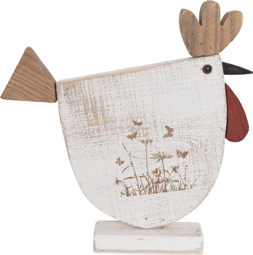 Beige houten kipdecoratie met bloemmotief 27 × 5 × 27 cm