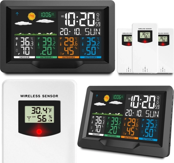 Draadloos weerstation met kleurendisplay en 3 sensoren BD-904 zwart