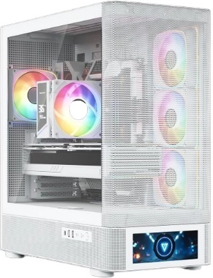 PC-behuizing MODECOM Volcano AQ500 ARGB Midi White met LCD-display
