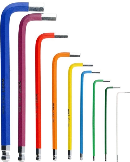 Kleurenset lange inbussleutels met kogelkop 1,5–10 mm, 9-delig