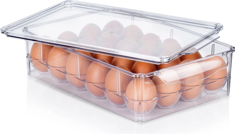 Kunststof eierorganizer met deksel voor 24 stuks