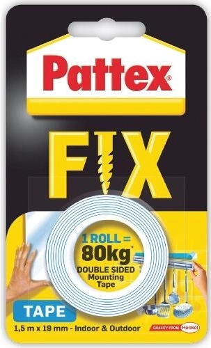 Dubbelzijdige montagetape PATTEX Super Fix 19 mm × 1,5 m, draagvermogen 80 kg