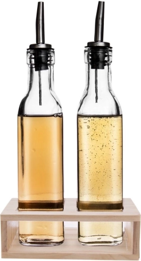 Glazen olie- en azijndispensers in houder 2×300 ml