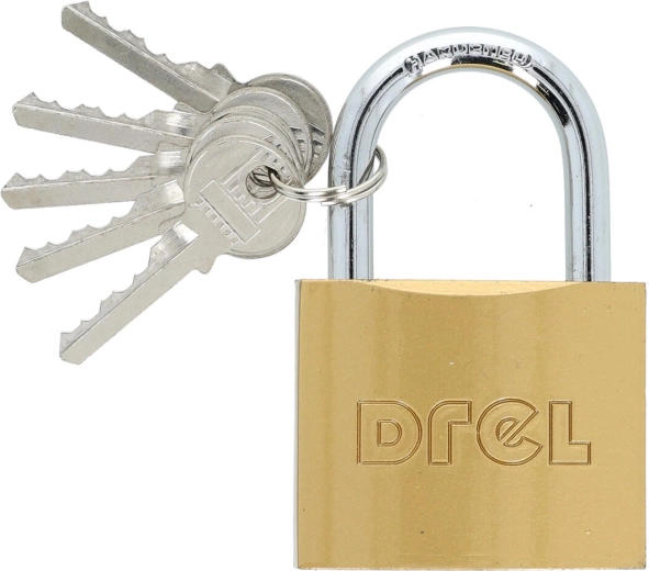 Hangslot 60 mm van messing, 5 sleutels