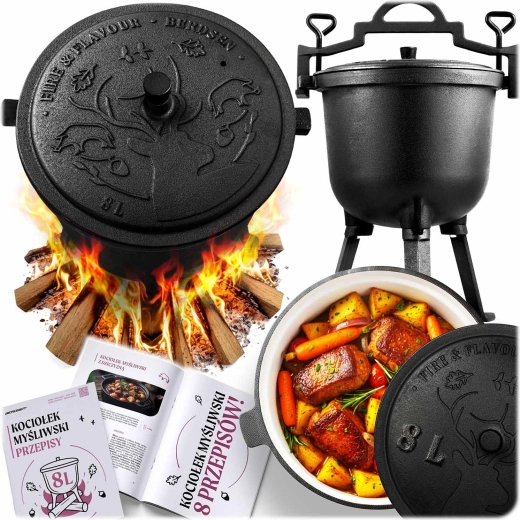 Gietijzeren geëmailleerde ketel 8 l voor open vuur en grill