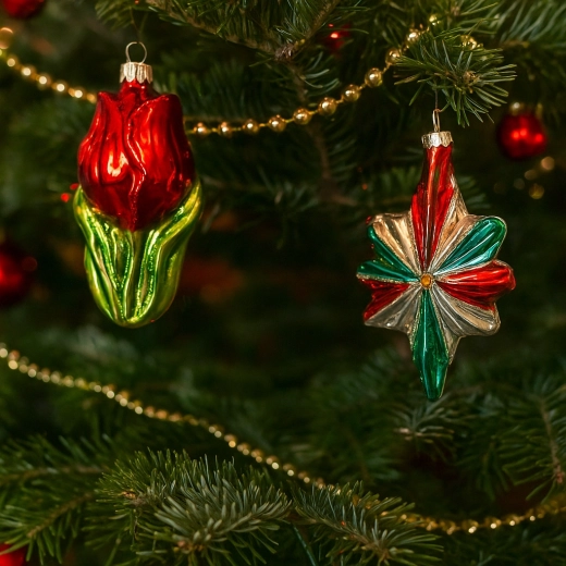 Glazen kerstversiering roos met clip, rood, set van 6 stuks