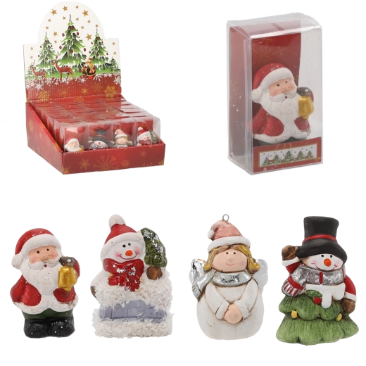 Kerstkeramische figuurtjes Sint-Maarten, sneeuwman en engel 6 cm – set