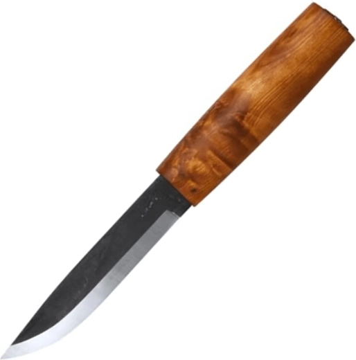 Helle Viking outdoor jachtmes 11 cm, hout van berkenwortel, lederen schede