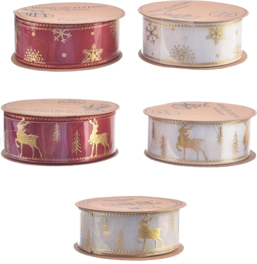 Kerst polyester decoratielint 2,5 cm, mix van 5 varianten, 2,7 m