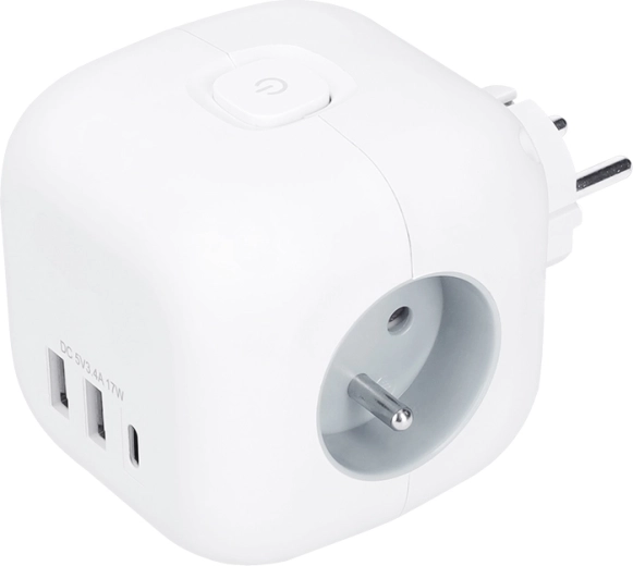 Solight kubusstekkerdoos met 3 stopcontacten 230 V + USB-A/USB-C, wit