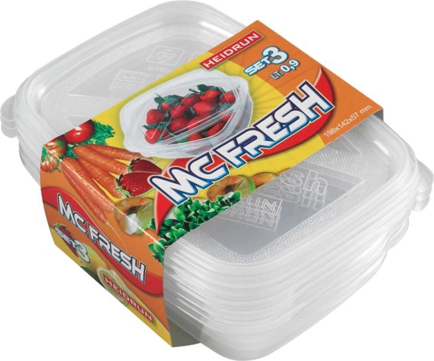 HEIDRUN McFresh kunststof bakjes 0,9 l, set van 3 stuks