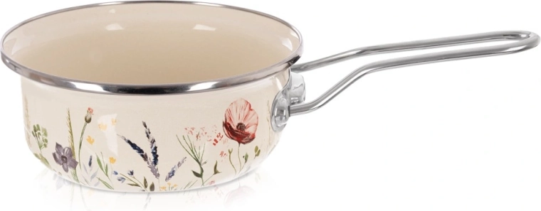 Geglazuurde steelpan crème met klaprozenmotief 16 cm, 950 ml