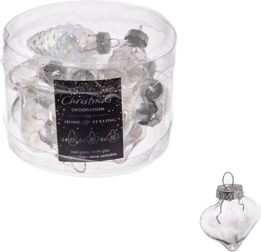 Set transparante glazen kerstballen 4 cm, 12 stuks