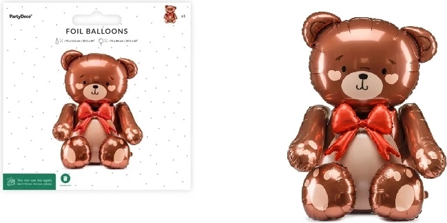 Staande folieballon Teddybeer met rode strik 75 × 84 cm