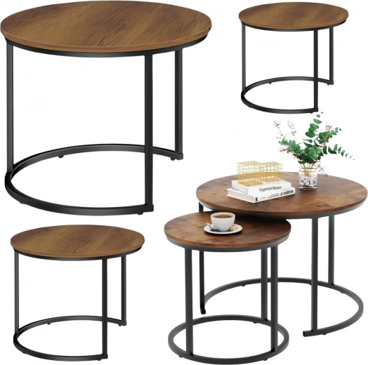 Set van 3 ronde salontafels 3-in-1 van natuurhout