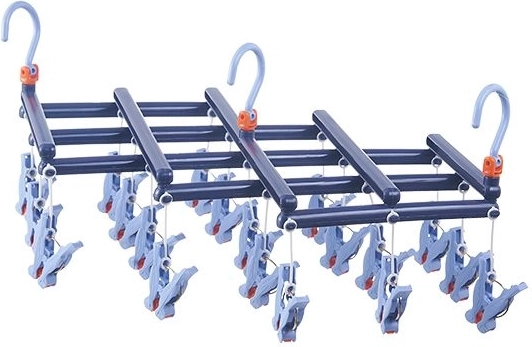 Opvouwbaar droogrek met wasknijpers, 19 clips, donkerblauw