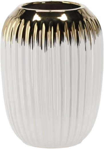Keramische vaas 15 × 15 × 20 cm wit‑goud