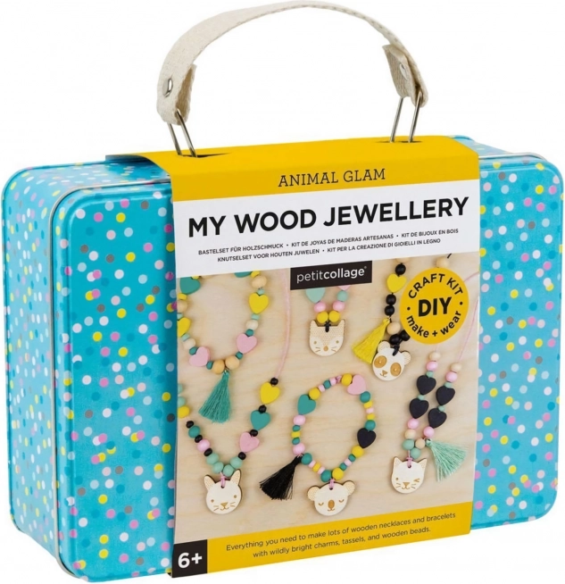 Creatieve koffer voor houten sieraden met diertjes