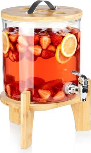Glazen drankdispenser met kraan en bamboe standaard 5 l
